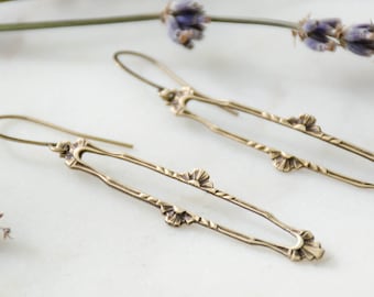 Art Deco earrings, vintage antique brass long dangle earrings, romantic regency cottagecore dark academia handmade jewelry
