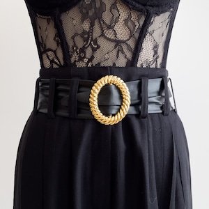 wide black leather belt 80s 90s vintage statement belt