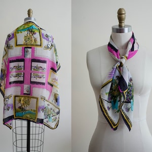 1940s silk scarf | novelty print scarf | 1940s fashion novelty print