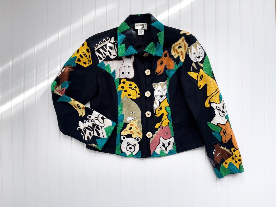Embroidered Jacket 90s Vintage ANAGE Chainstitch Zoo Animal