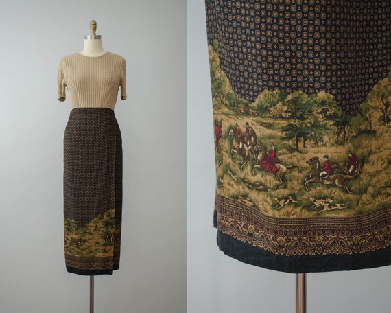 hunting scene maxi skirt | maxi wrap skirt