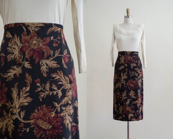 black floral wool skirt | wool midi skirt