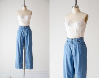 high waisted jeans | 90s vintage L.L. Bean faded relaxed fit straight leg boyfriend mom jeans