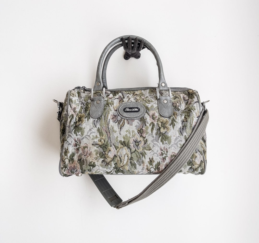 Floral Tapestry Duffel Bag 90s Vintage Cottagecore Gray Green Etsy