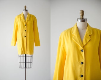 yellow wool jacket | 80s 90s designer vintage ESCADA bright yellow cashmere wool soft warm coat