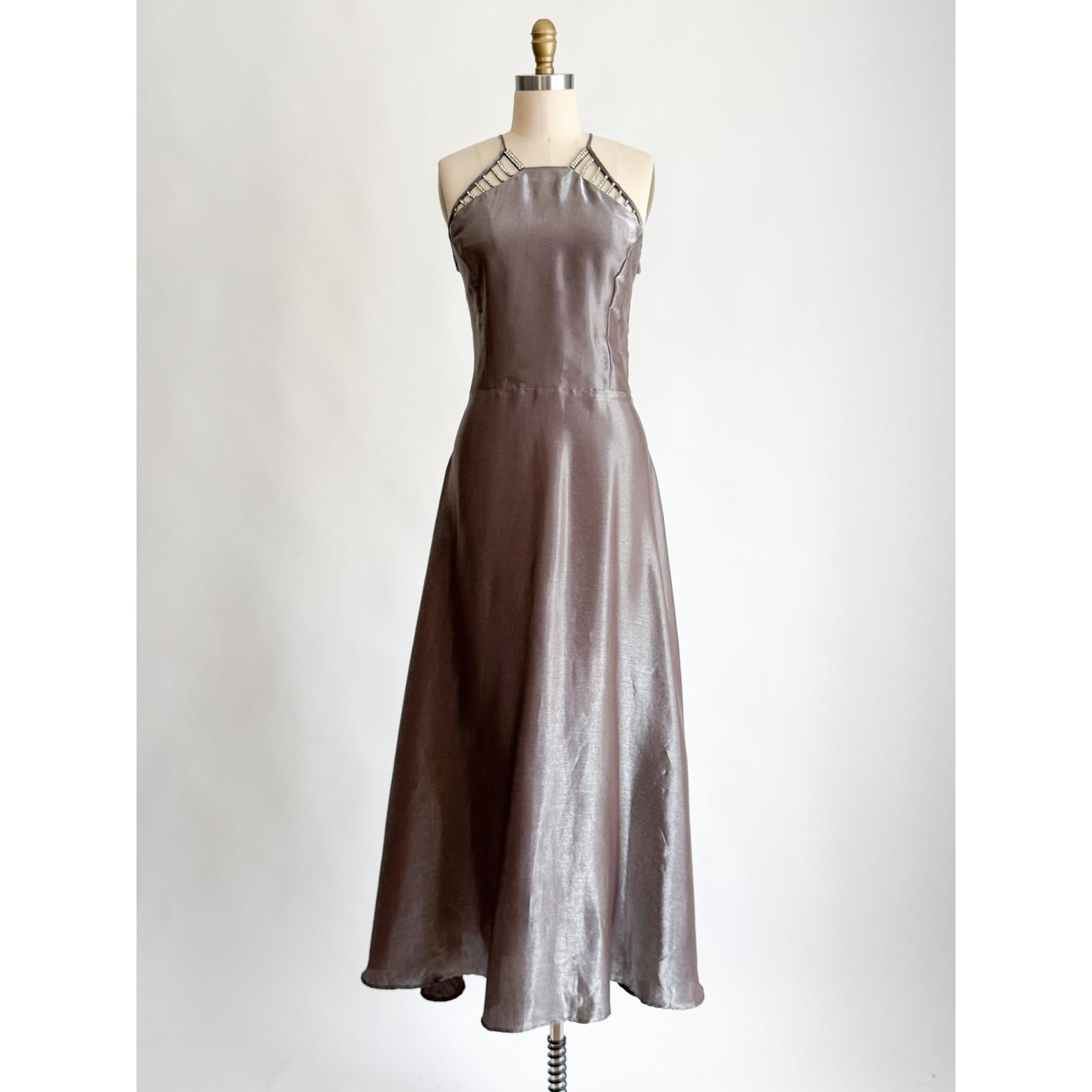 blue dress for baby girl 90s Philos Silver Strapless Dress with Sheer Sides Size L – CRITERIA VINTAGE main image 0
