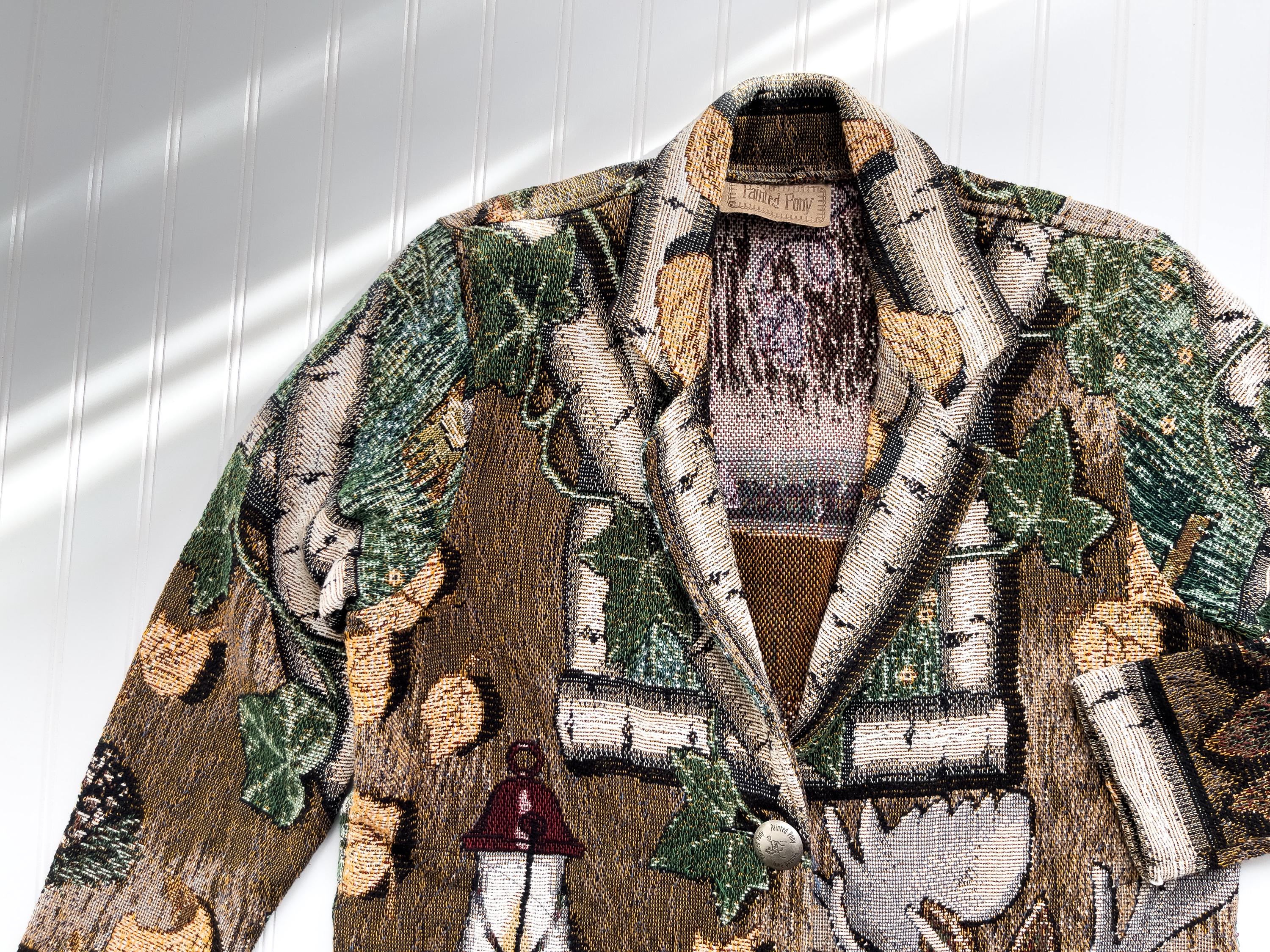 Painted Pony 手織り cotton jacket Vintage Painted Pony Jacket Womens Small Tapestry Floral