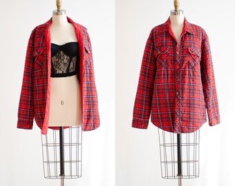 plaid flannel jacket 90s  vintage men's women's unisex grunge red plaid shirt