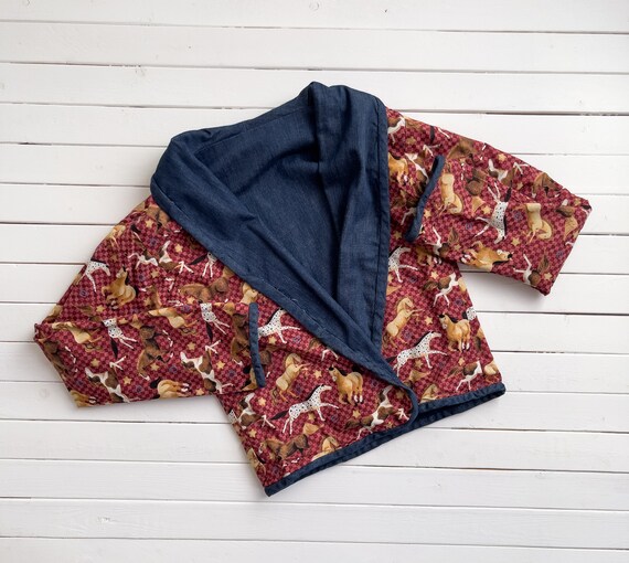reversible jean jacket 90s vintage horse pattern … - image 4