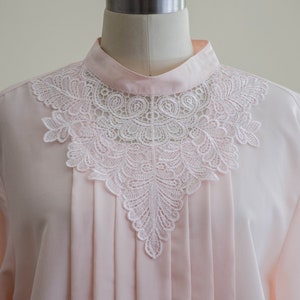 80s lace collar blouse silky pink Edwardian style high collar vintage blouse image 3