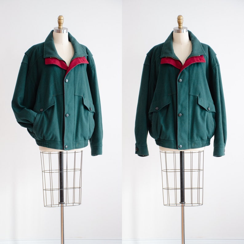 green wool jacket 90s vintage dark forest green men's wool coat image 1