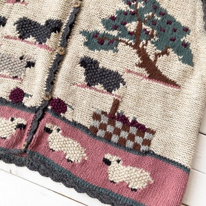 cute cottagecore sweater 90s vintage cream pink gray sheep farm knit cardigan image 4