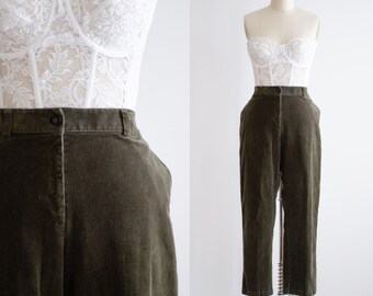 high waisted pants 90s vintage L.L. Bean olive brown corduroy straight leg trousers
