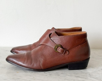 Etienne Aigner Brown Leather Monk Strap Ankle Boots Pointed Toe Womens 10W