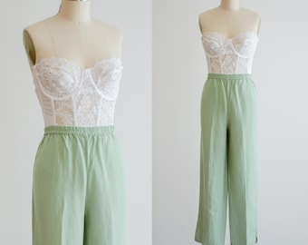 green linen pants 90s y2k vintage pastel mint green high waisted pants