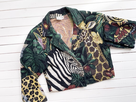 Vtg Paco Soler Jungle Animals Zebra Giraffe Tiger Leopar Tapestry