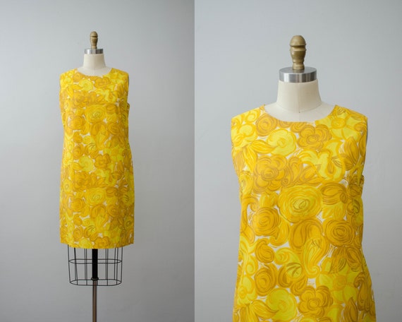 bright yellow shift dress | 1960s sleeveless dress