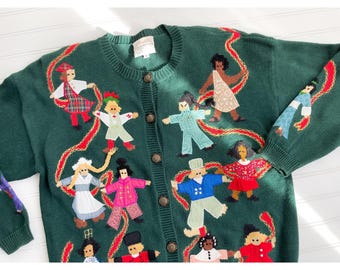 vtg Susan Bristol traditional folk clothing novelty embroidered cardigan sweater