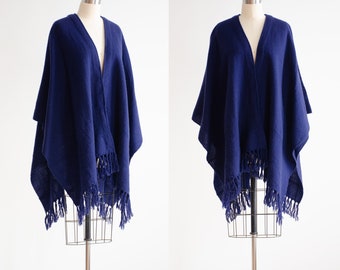 purple wool cape 80s 90s vintage Churchill Handwoven blue knit shawl poncho