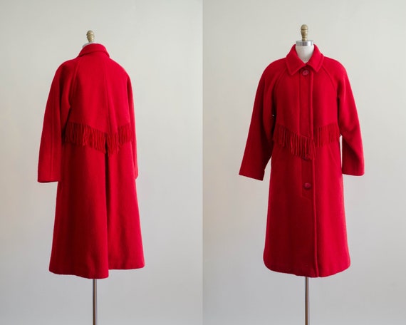 red wool coat | fringed wool coat | red wool jacke