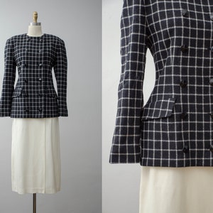 black wool blazer | black plaid coat