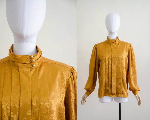 golden yellow blouse | mustard yellow high collar