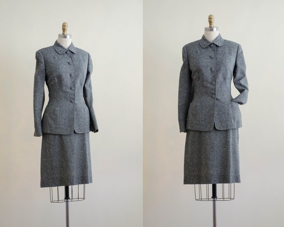1940s wool suit | gray tweed skirt suit | Tailorbr