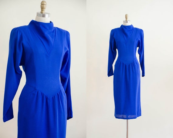 blue wool dress | long sleeve blue dress