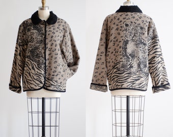 fleece jacket 90s vintage leopard cheetah print oversized jacket