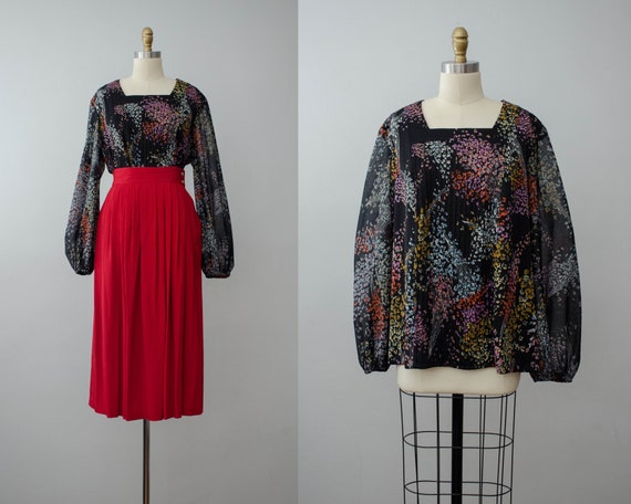 plus size blouse | black floral peasant blouse | b
