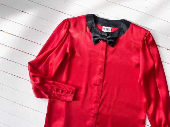 red bowtie blouse 80s 90s vintage bow collar bish… - image 3