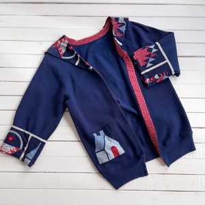 patchwork sweater 80s 90s vintage navy blue red farmhouse folk art cardigan image 3