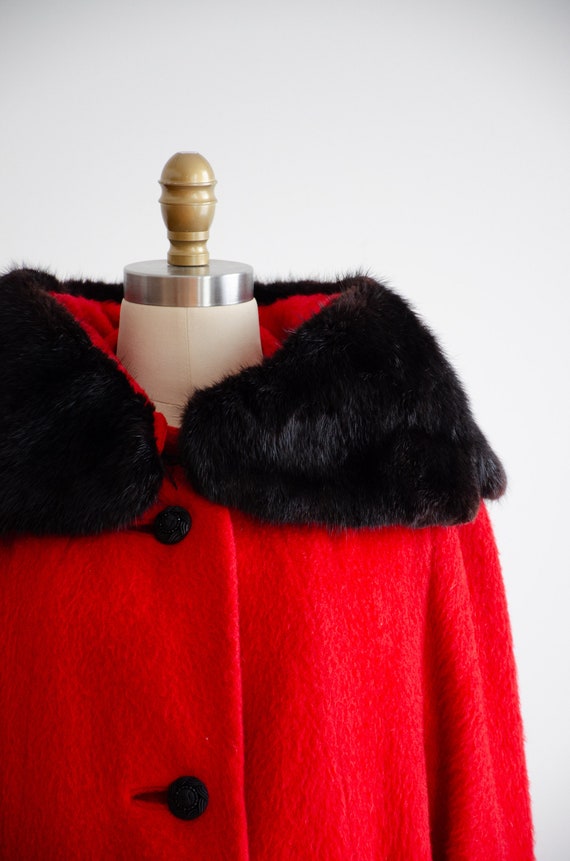 Lilli Ann coat 50s 60s vintage red wool mink fur … - image 5