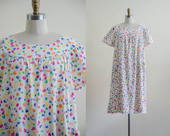 rainbow cotton nightgown | 80s vintage polka dot … - image 1