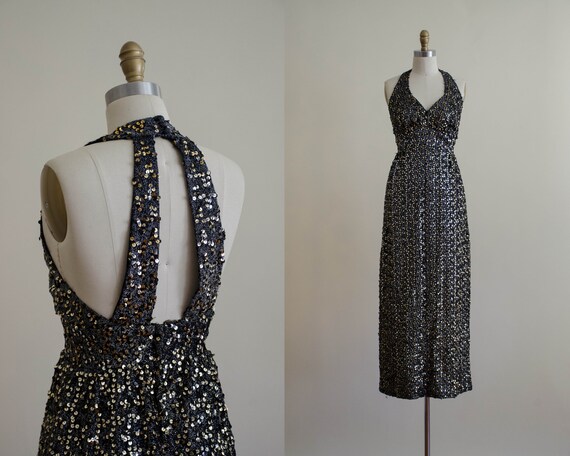 black sequined maxi dress | black evening gown | 1