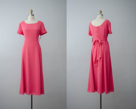 pink midi dress | bubblegum pink chiffon dress