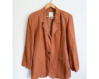 Blazer Clifford & Wills de linho, modelo Professional, tamanho 10, cor terracota ferrugem, com um botão.