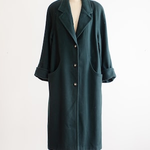 green wool coat 80s 90s plus size vintage forest green minimalist long wool coat image 4