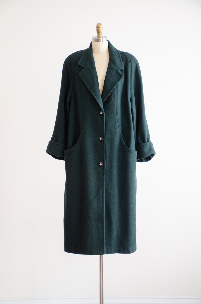 green wool coat 80s 90s plus size vintage forest green minimalist long wool coat image 4