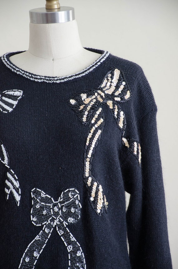 black fuzzy vintage sweater | beaded silk angora … - image 5