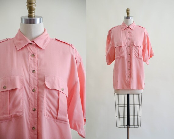 Pink Utility Blouse 80s Vintage Outback 