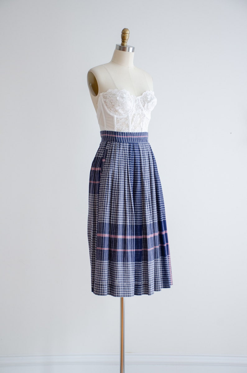 Navy Blue Plaid Skirt 80s 90s Vintage Red White Blue Cute Cottagecore ...