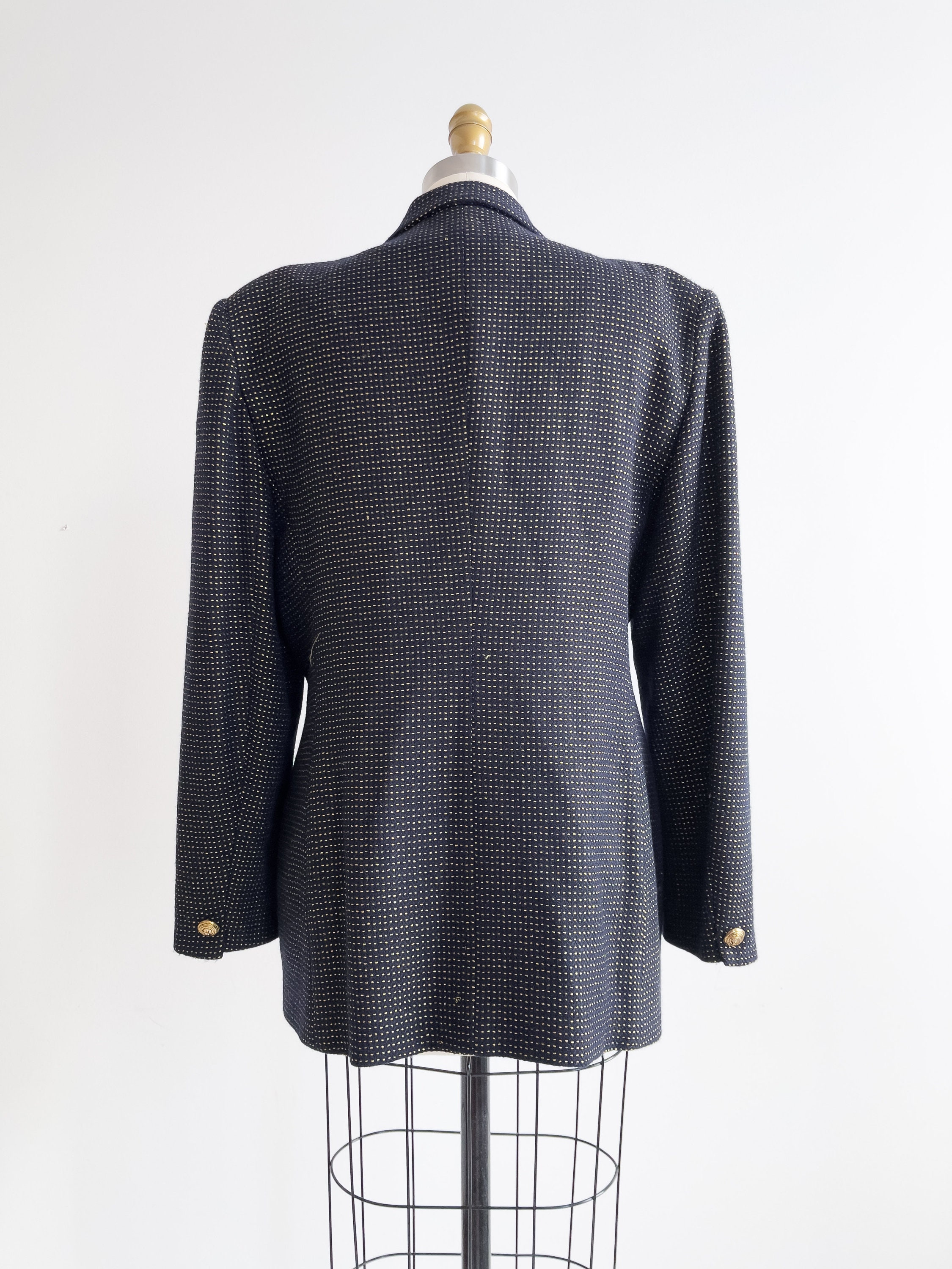 VTG New Castle & York 42R Gold Button Navy Blue 100% Wool