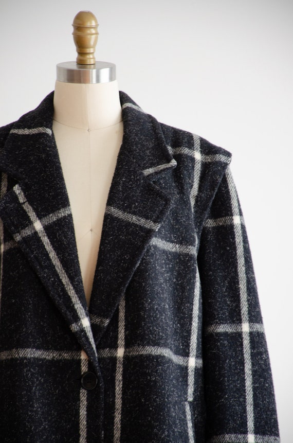 plaid wool coat 80s vintage Miss New Yorker black… - image 3