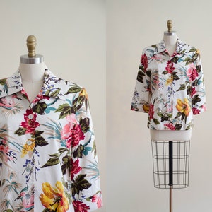 white floral blazer | tropical bird jacket | jackets for women | vintage jacket