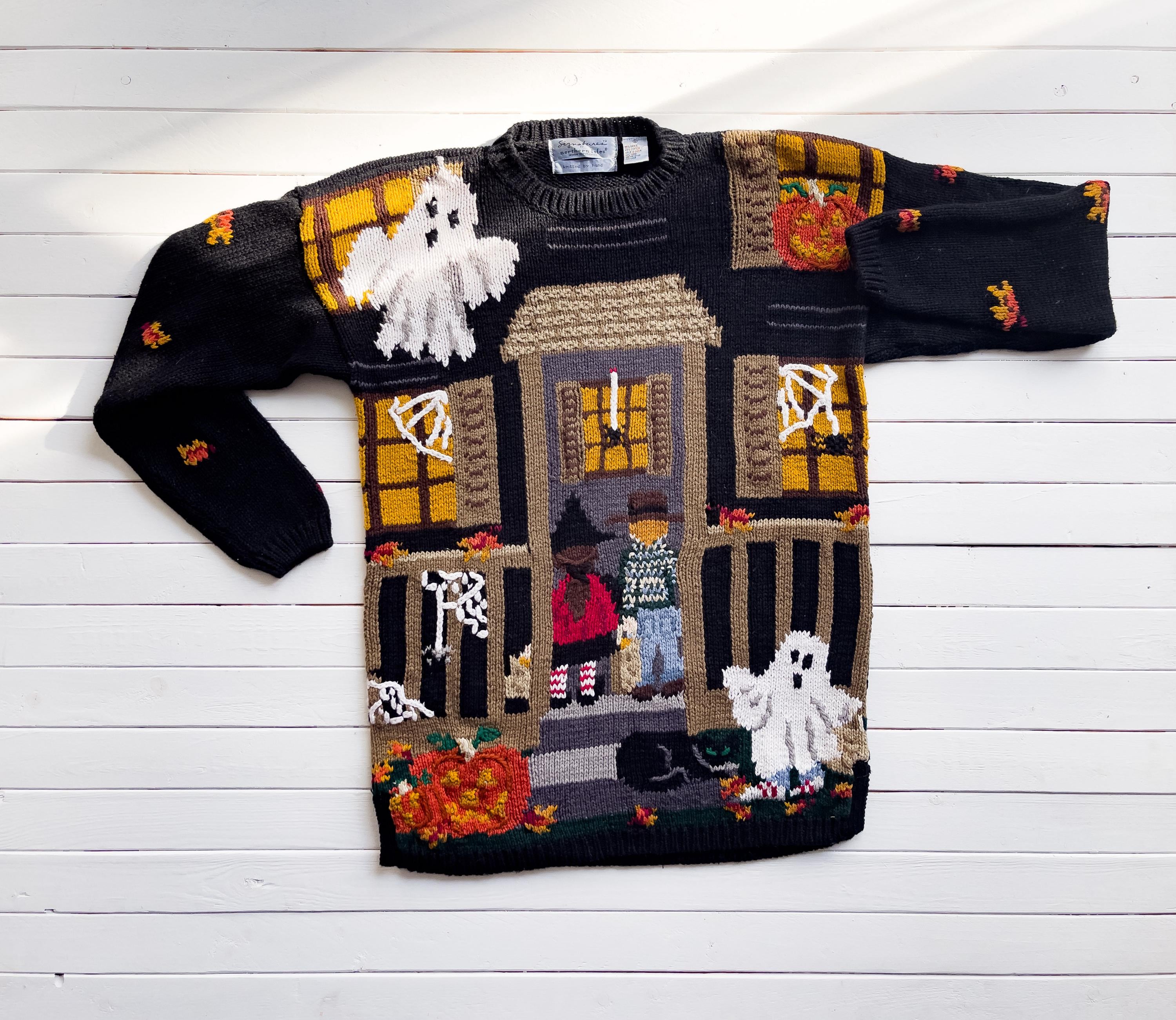 Halloween Sweater 90s Vintage Northern Isles Haunted House Ghost