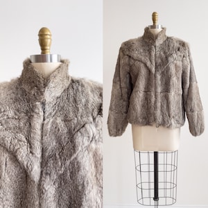 rabbit fur coat 70s 80s vintage Wilson&#39;s Furs gray brown warm winter jacket