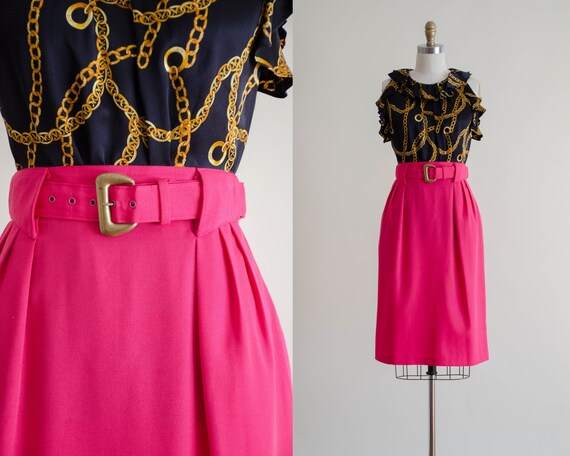 hot pink pencil skirt | belted pencil skirt