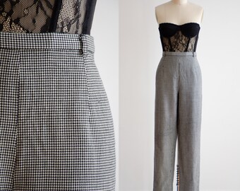 high waisted pants 90s y2k vintage Pendleton black white houndstooth wool dark academia straight leg trousers