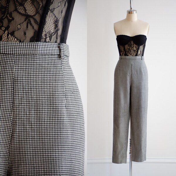 high waisted pants 90s y2k vintage Pendleton black white houndstooth wool dark academia straight leg trousers